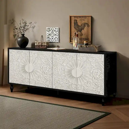 Carved Symmetrical Design Door Sideboard