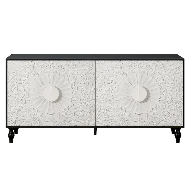 Carved Symmetrical Design Door Sideboard