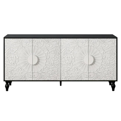 Carved Symmetrical Design Door Sideboard
