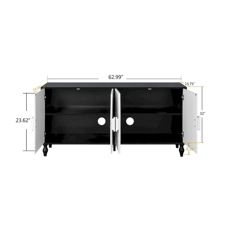 Carved Symmetrical Design Door Sideboard