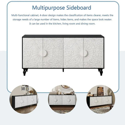 Carved Symmetrical Design Door Sideboard