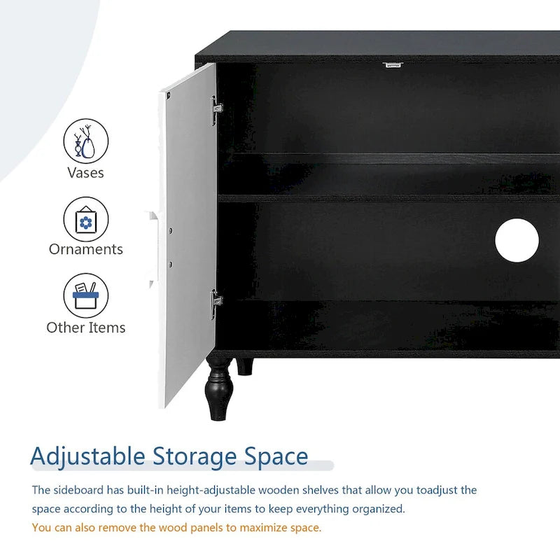 Carved Symmetrical Design Door Sideboard