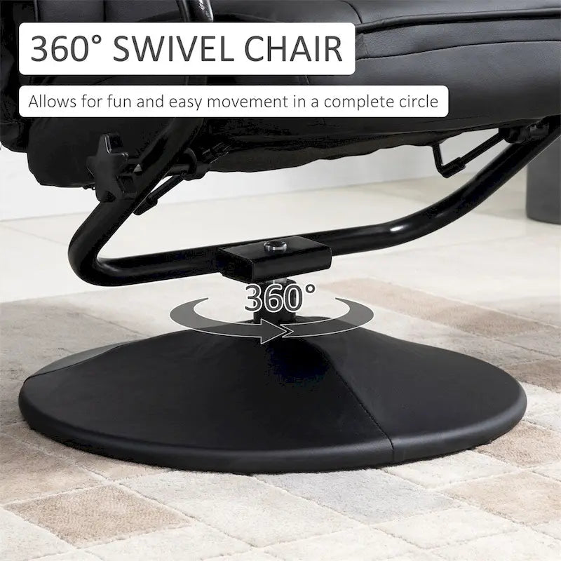 Leather Swivel Recliner with Ottoman Footrest and Armrests