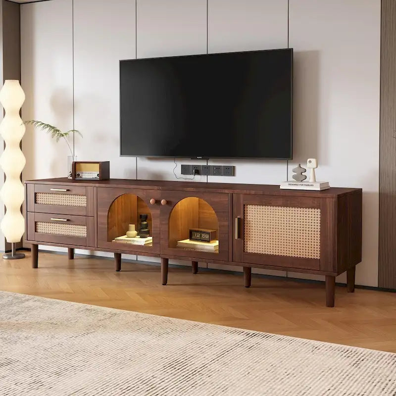 TV Stand with 3 Cabinets & 2 Drawers, Media Console Table for TVs up to 80, LED Light Entertainment Center, TV cabinet