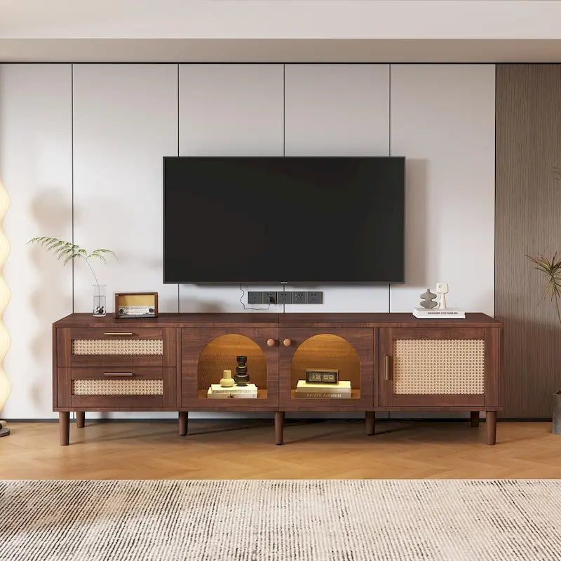 TV Stand with 3 Cabinets & 2 Drawers, Media Console Table for TVs up to 80, LED Light Entertainment Center, TV cabinet