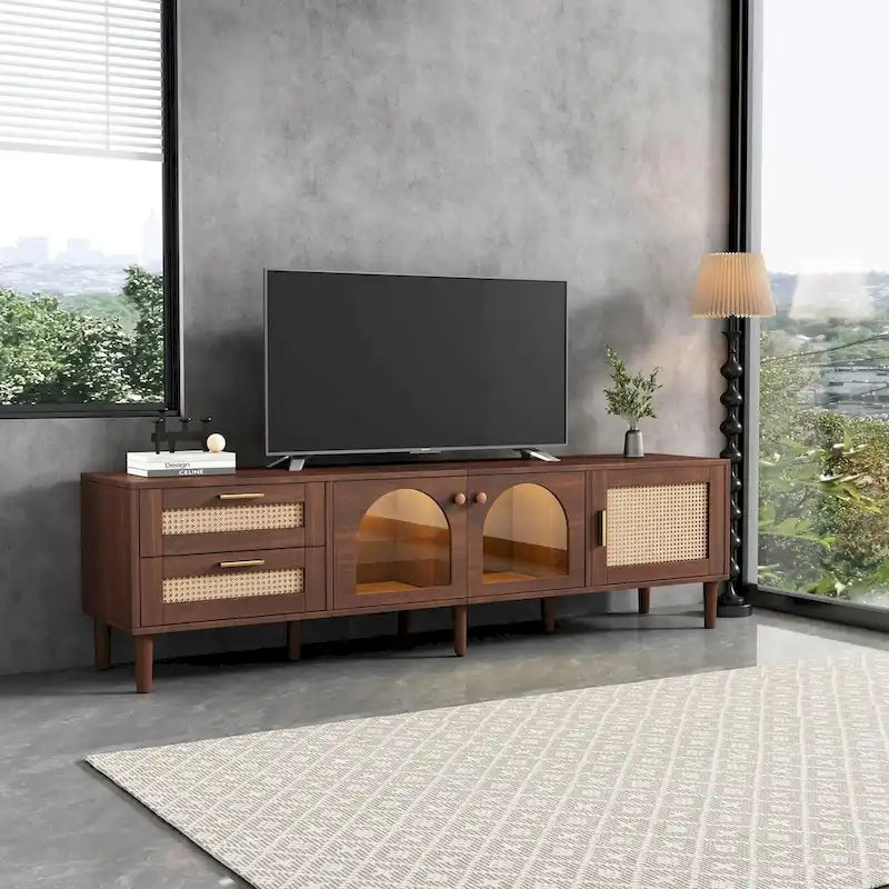 TV Stand with 3 Cabinets & 2 Drawers, Media Console Table for TVs up to 80, LED Light Entertainment Center, TV cabinet