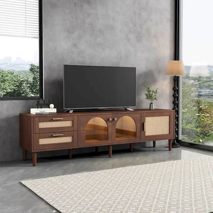 TV Stand with 3 Cabinets & 2 Drawers, Media Console Table for TVs up to 80, LED Light Entertainment Center, TV cabinet