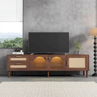 TV Stand with 3 Cabinets & 2 Drawers, Media Console Table for TVs up to 80, LED Light Entertainment Center, TV cabinet
