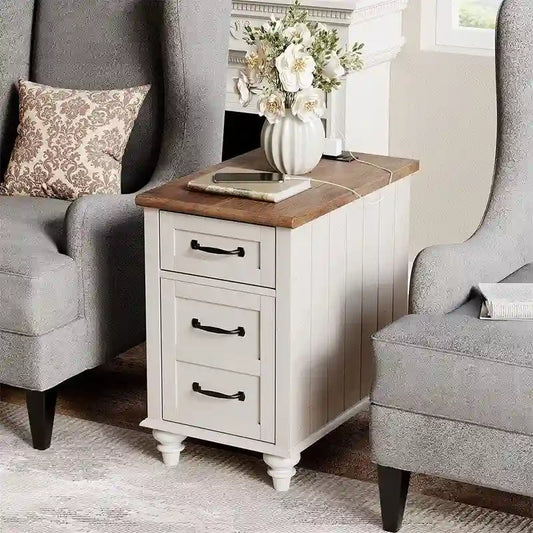 White End Table with Charging Station - 23.6D x 14.96W x 24.4H