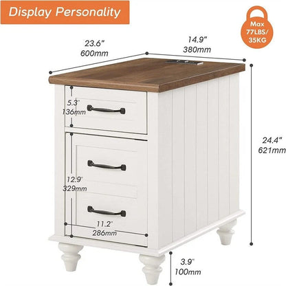 White End Table with Charging Station - 23.6D x 14.96W x 24.4H