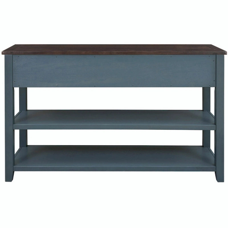 50L Retro Design Console Table with Two Open Shelves, Pine Solid Wood Frame and Legs