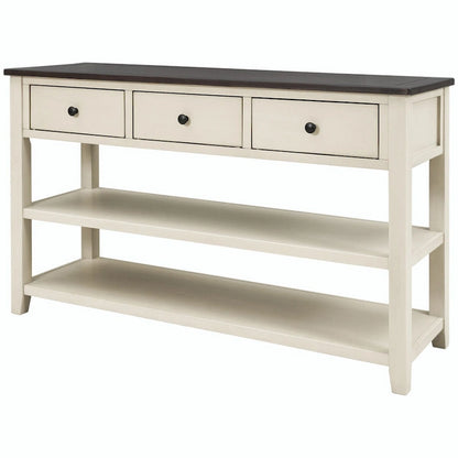 50L Retro Design Console Table with Two Open Shelves, Pine Solid Wood Frame and Legs