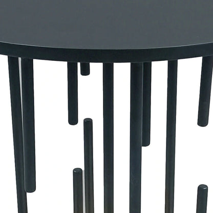 Neci 20 Inch Side End Table, Round Matte Black Tray Top, Modern Rod Supports with Brass Base