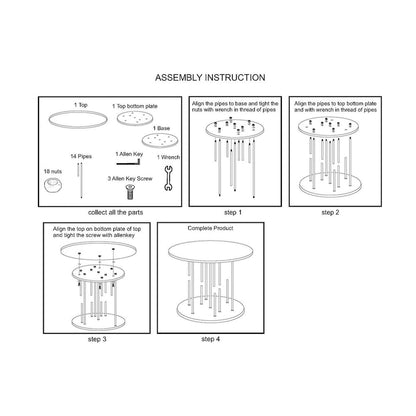 Neci 20 Inch Side End Table, Round Matte Black Tray Top, Modern Rod Supports with Brass Base