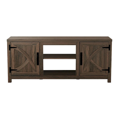 58 Rustic Walnut Barn Door Wood Console TV Stand for TV's up to 65 - 58 inches in width