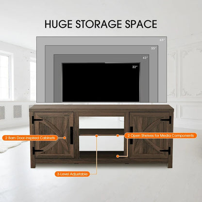 58 Rustic Walnut Barn Door Wood Console TV Stand for TV's up to 65 - 58 inches in width