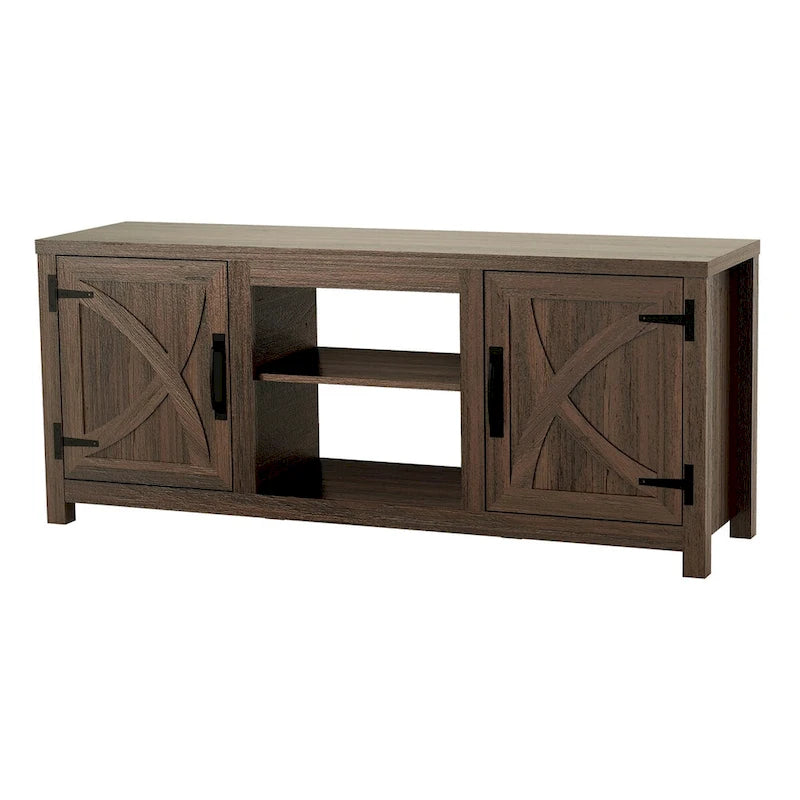 58 Rustic Walnut Barn Door Wood Console TV Stand for TV's up to 65 - 58 inches in width