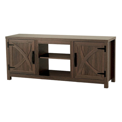 58 Rustic Walnut Barn Door Wood Console TV Stand for TV's up to 65 - 58 inches in width
