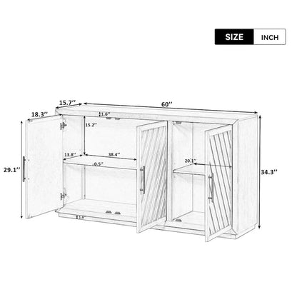 3-Door Sideboard with Adjustable Shelves and Black Handles