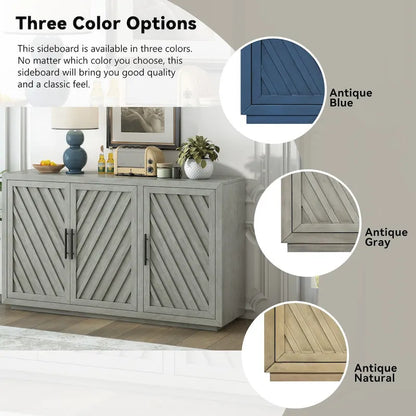 3-Door Sideboard with Adjustable Shelves and Black Handles