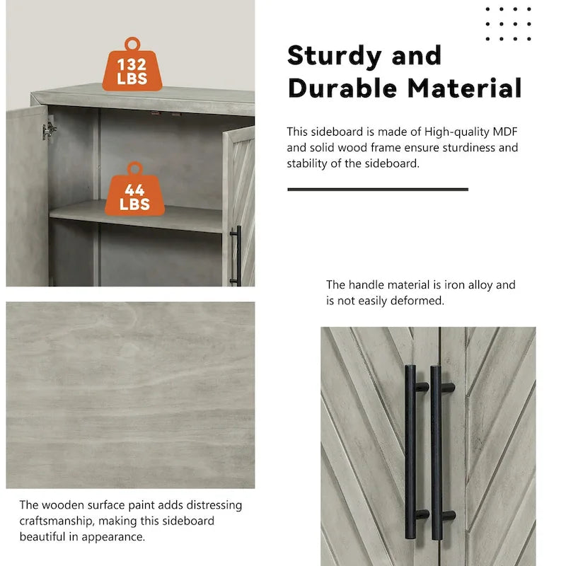 3-Door Sideboard with Adjustable Shelves and Black Handles