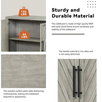 3-Door Sideboard with Adjustable Shelves and Black Handles