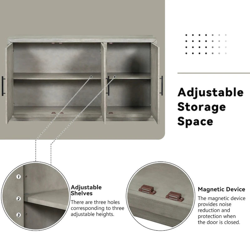 3-Door Sideboard with Adjustable Shelves and Black Handles