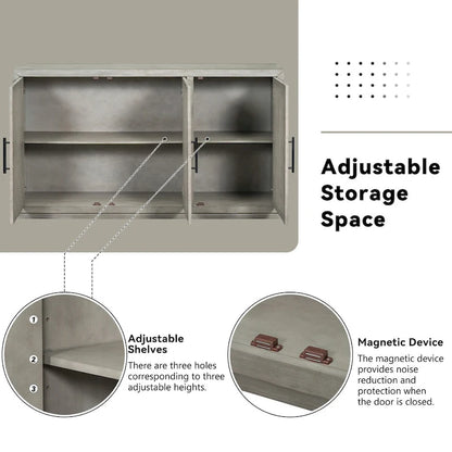 3-Door Sideboard with Adjustable Shelves and Black Handles