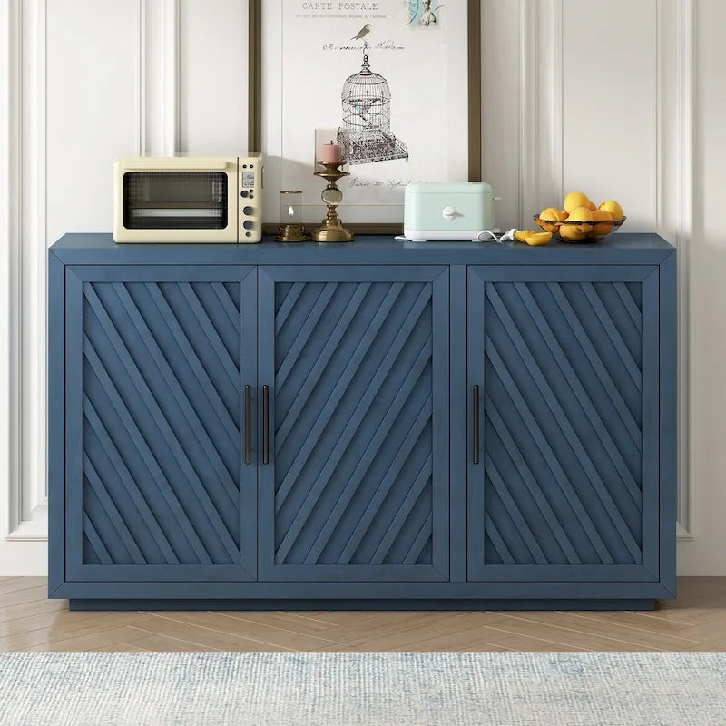 3-Door Sideboard with Adjustable Shelves and Black Handles