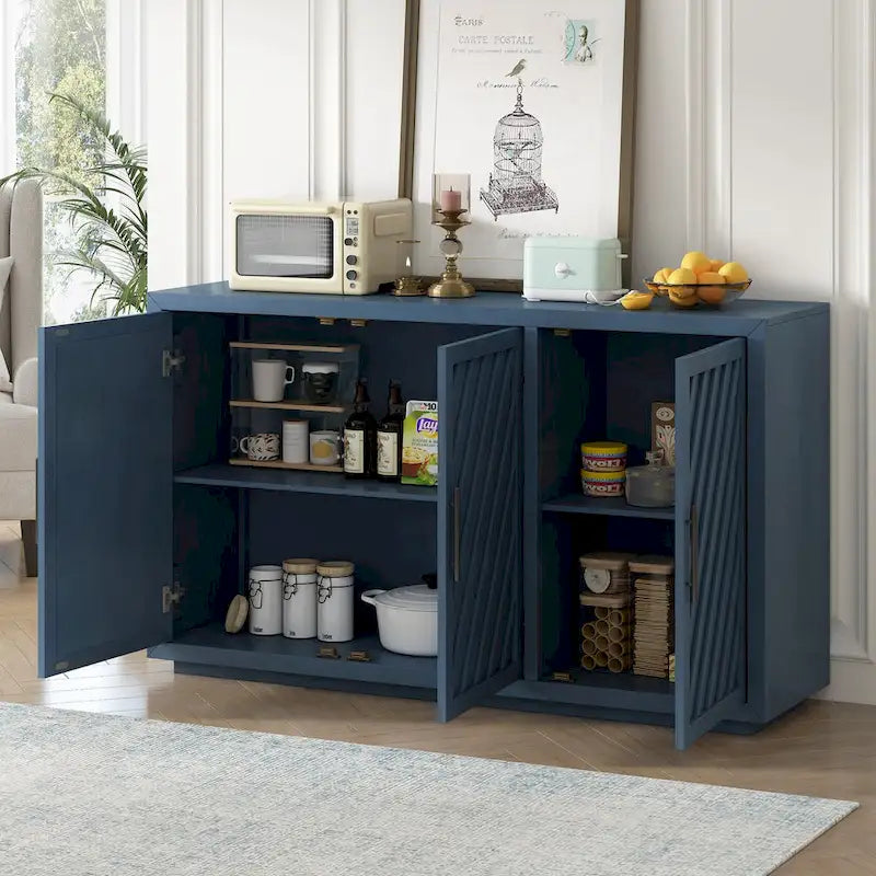 3-Door Sideboard with Adjustable Shelves and Black Handles