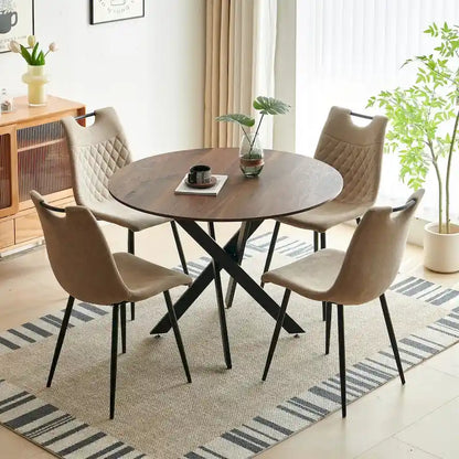 1+4,5 Pieces Dining Set, 42.1 Table Metal Leg Mid-century Dining Table For 4-6 People With Mdf Table Top, Pedestal Dining Table
