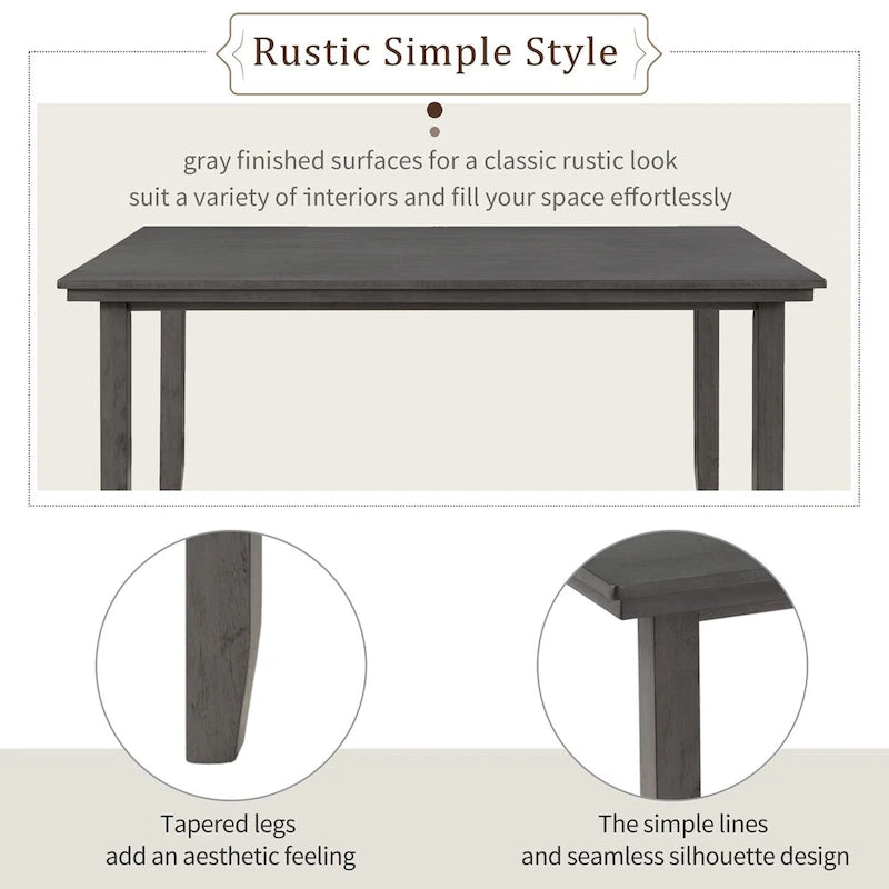 6 Piece Room Chairs with Bench, Rustic Wood Dining Set Table, Gray
