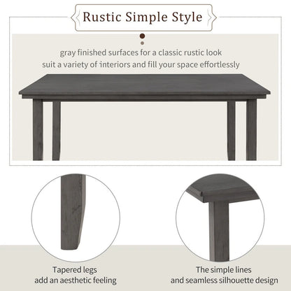 6 Piece Room Chairs with Bench, Rustic Wood Dining Set Table, Gray
