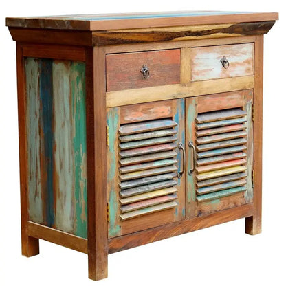 Marina Del Rey Recycled Teak Wood Louvered Linen Cabinet with 2 Doors and 2 Drawers