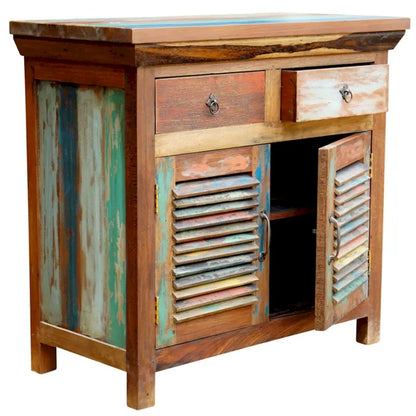 Marina Del Rey Recycled Teak Wood Louvered Linen Cabinet with 2 Doors and 2 Drawers