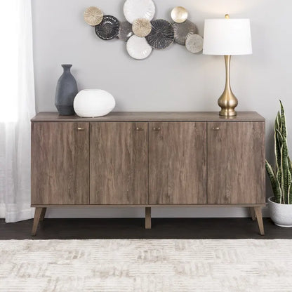 Prepac Milo Mid-Century Modern 4-Door Buffet - 64 W x 32 H x 16 D