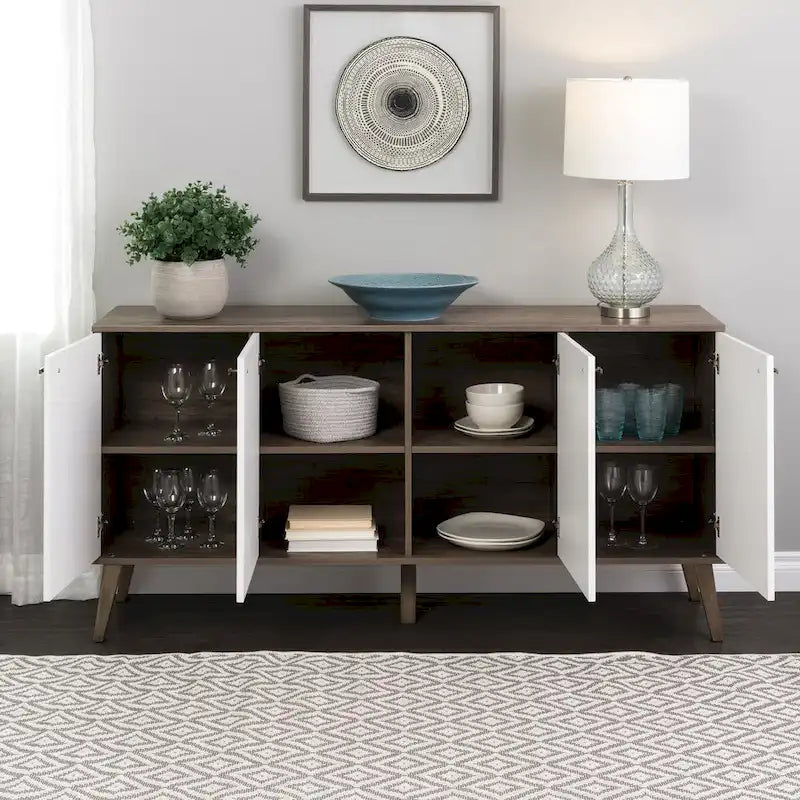 Prepac Milo Mid-Century Modern 4-Door Buffet - 64 W x 32 H x 16 D