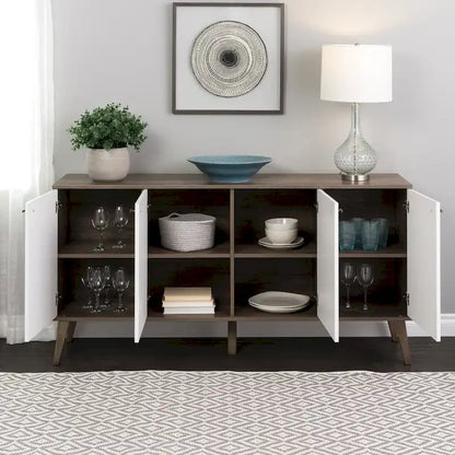 Prepac Milo Mid-Century Modern 4-Door Buffet - 64 W x 32 H x 16 D