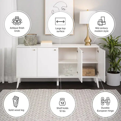 Prepac Milo Mid-Century Modern 4-Door Buffet - 64 W x 32 H x 16 D