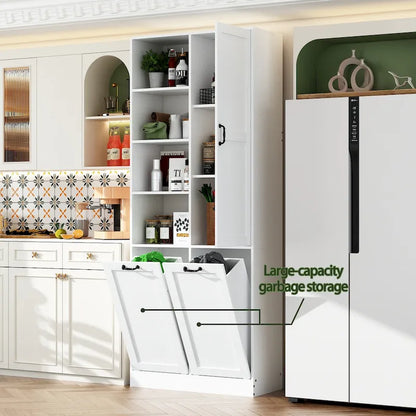 Elegant White Buffet Cabinet with Rotating Drawers Laundry Cabinet