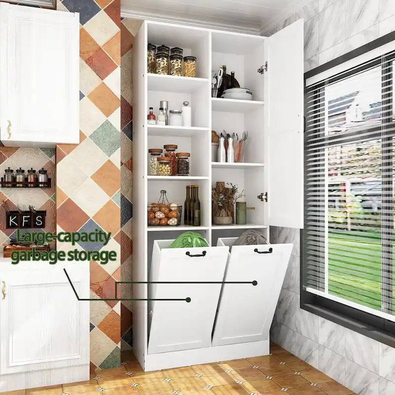 Elegant White Buffet Cabinet with Rotating Drawers Laundry Cabinet