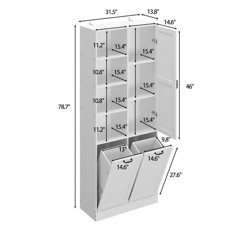 Elegant White Buffet Cabinet with Rotating Drawers Laundry Cabinet