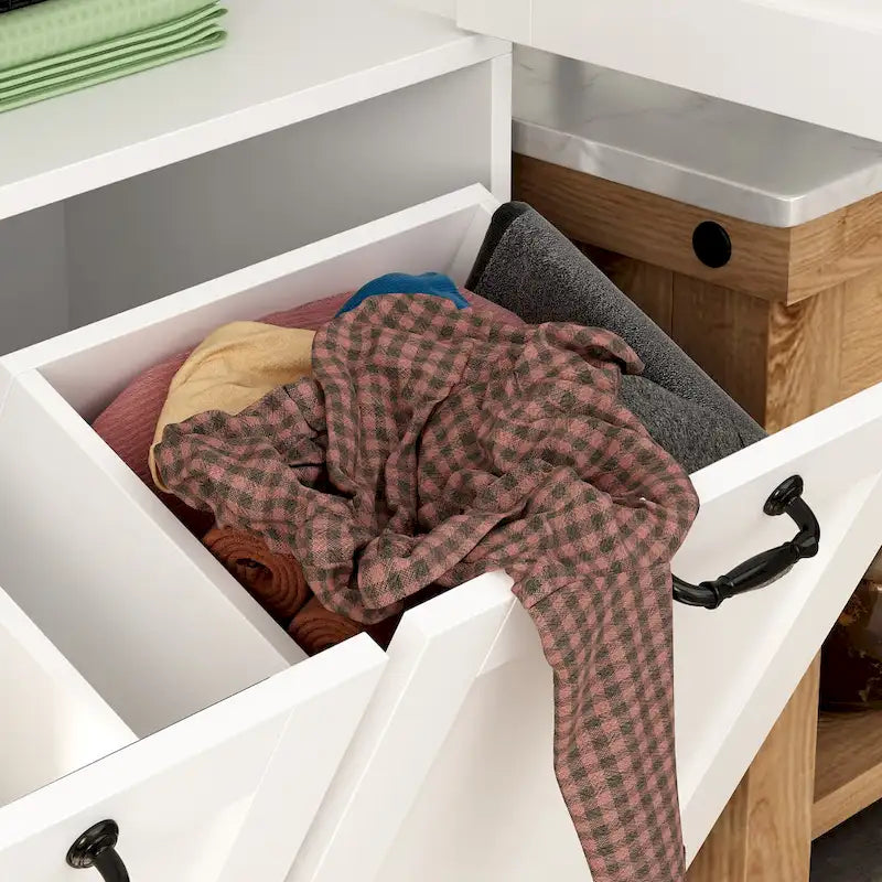 Elegant White Buffet Cabinet with Rotating Drawers Laundry Cabinet