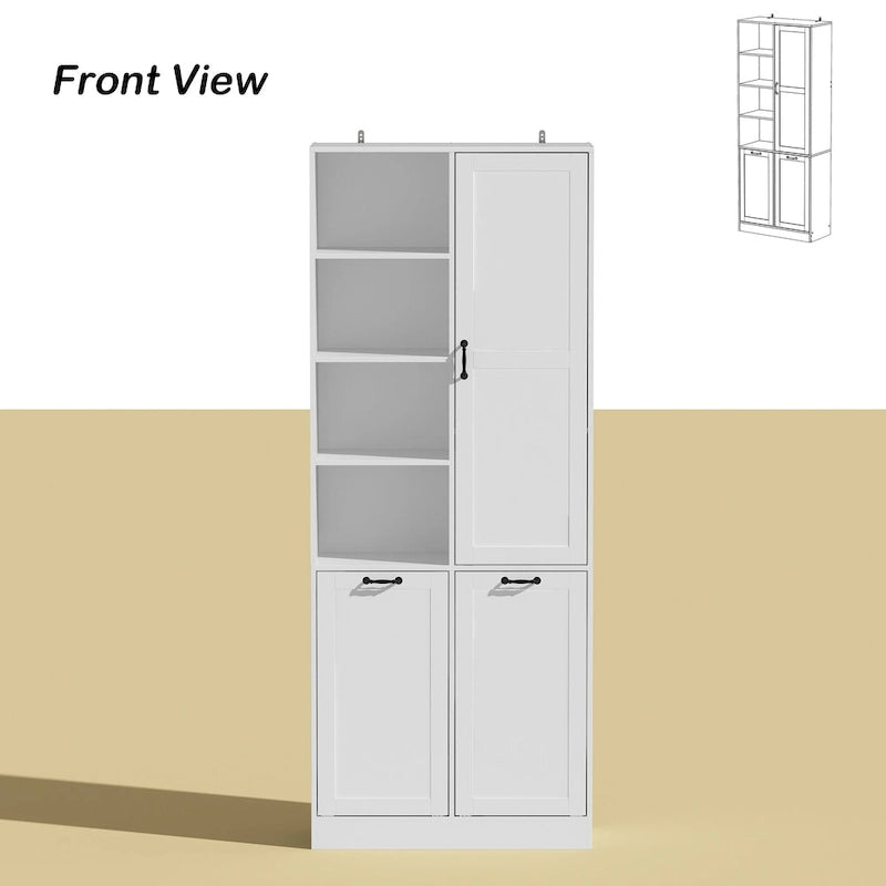 Elegant White Buffet Cabinet with Rotating Drawers Laundry Cabinet