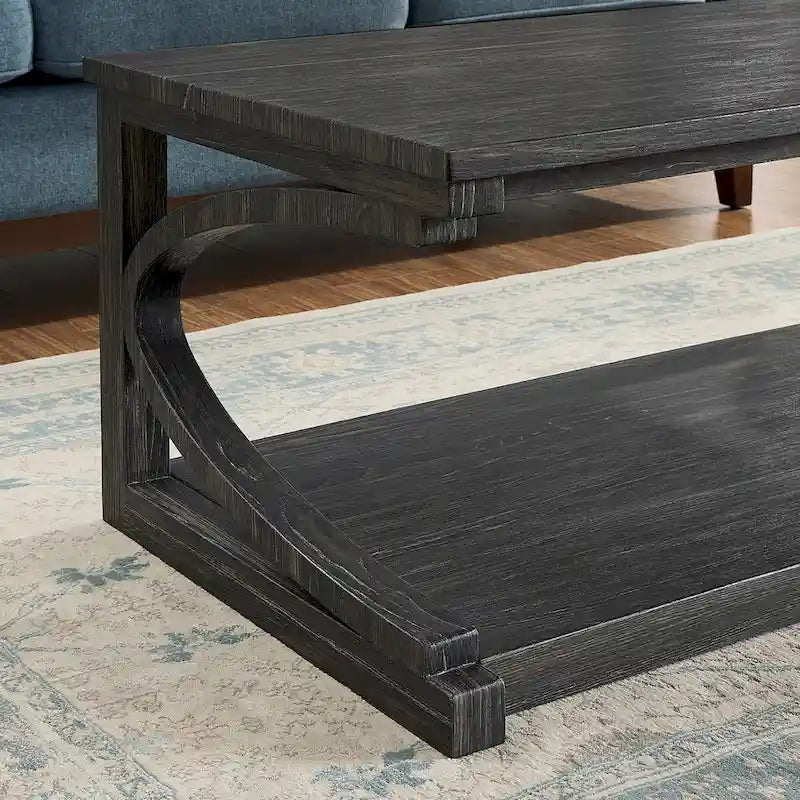 Unique Coffee Table, Solid Wood 23.8 Inch Modern Coffee Table Center Table With Storage, Solid Wood Special Shape Coffee Table