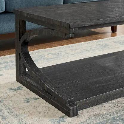 Unique Coffee Table, Solid Wood 23.8 Inch Modern Coffee Table Center Table With Storage, Solid Wood Special Shape Coffee Table