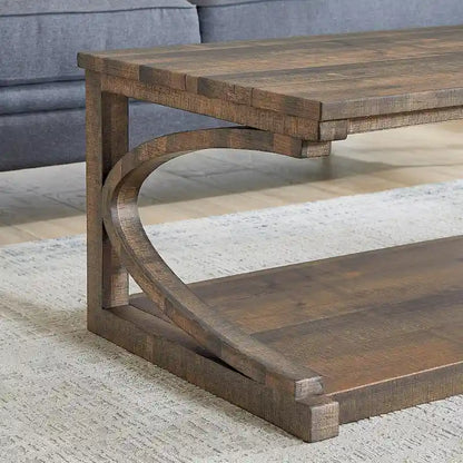 Unique Coffee Table, Solid Wood 23.8 Inch Modern Coffee Table Center Table With Storage, Solid Wood Special Shape Coffee Table