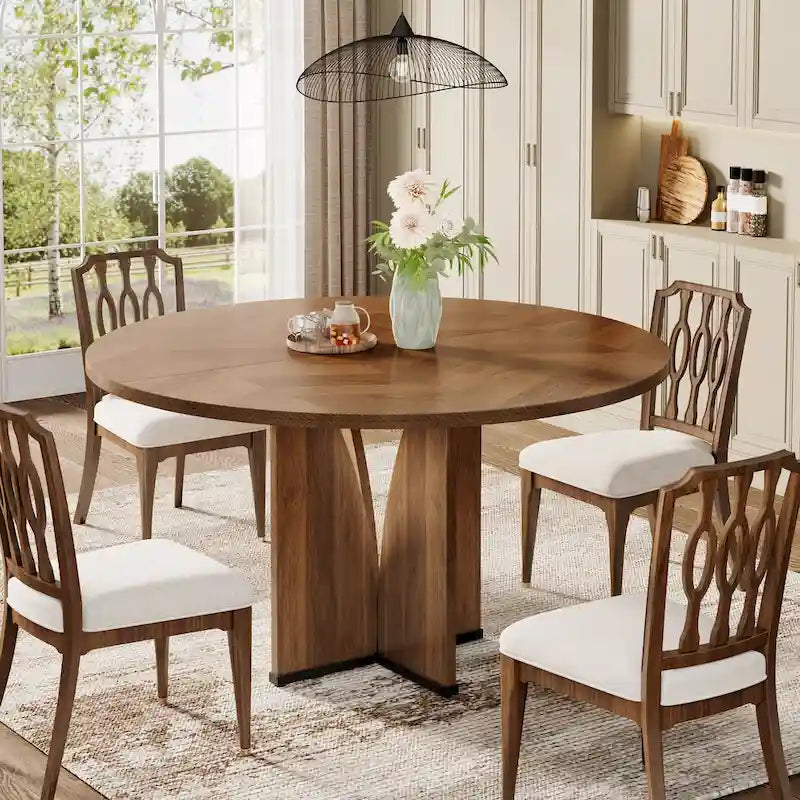 39.4-inch Round Dining Table with Wooden Tabletop for Kitchen Dining Room