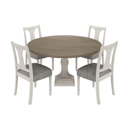 Sane 5pc Dining Table and Chair Set, Fiddleback, Round Top, Gray, White
