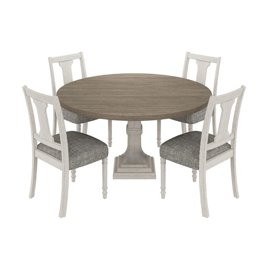 Sane 5pc Dining Table and Chair Set, Fiddleback, Round Top, Gray, White